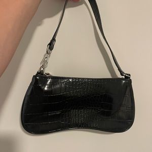 JW PEI black croc shoulder bag with silver hardware
